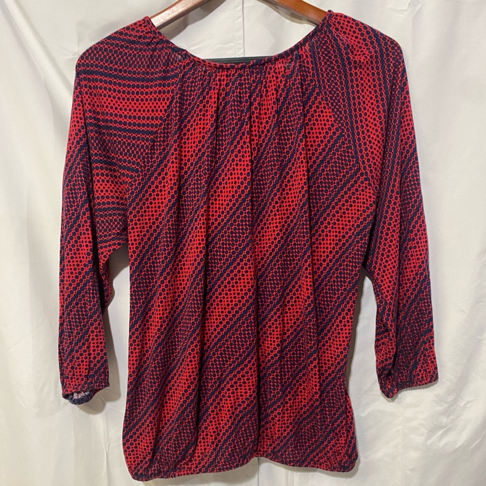 MICHAEL Michael Kors Women's Red with Navy Dot Print 3/4 Sleeve Top Size PM - Picture 7 of 16